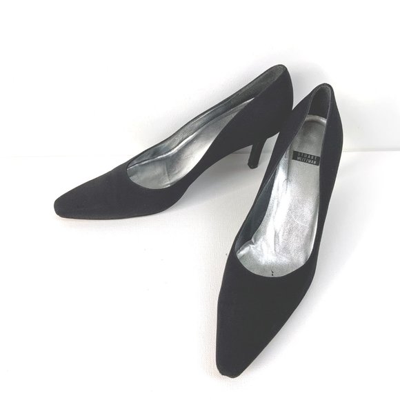 Stuart Weitzman Square Toe Black Crepe Heels Pumps  Sz 8.5 - Picture 4 of 16